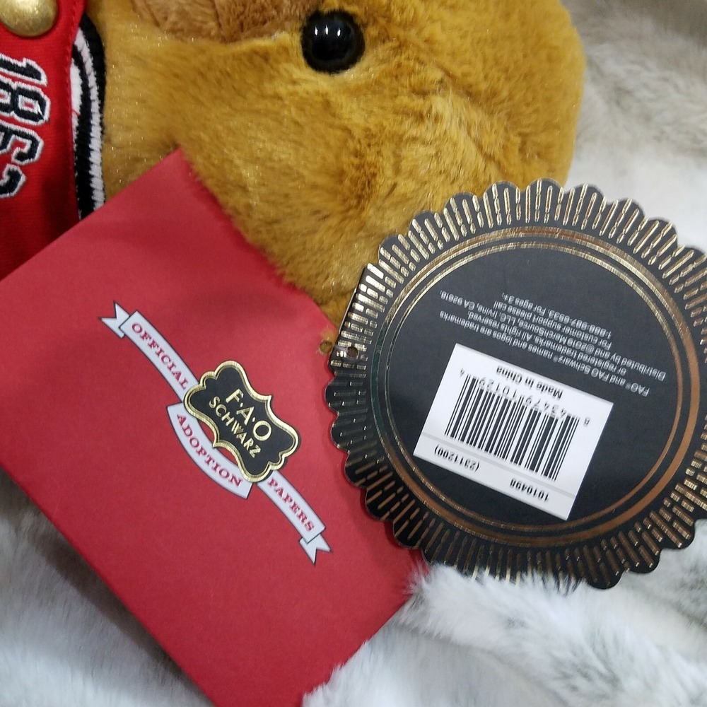 FAO Schwartz‎ Varsity Teddy Bear 12" Stuffed Animal Sealed Adoption Records Gift - Picture 8 of 8